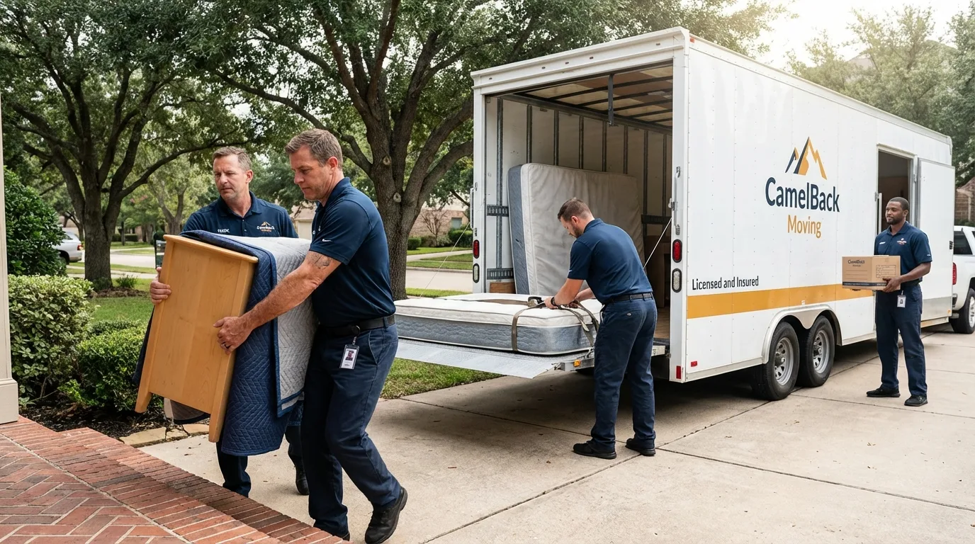 Crew loading residential truck for cross-state move from Elyria, OH