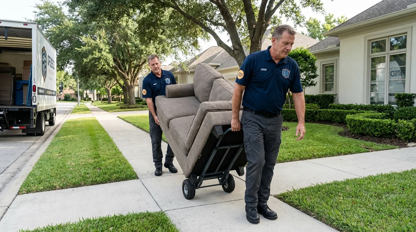 Local residential moving crew loading furniture in Elyria, OH